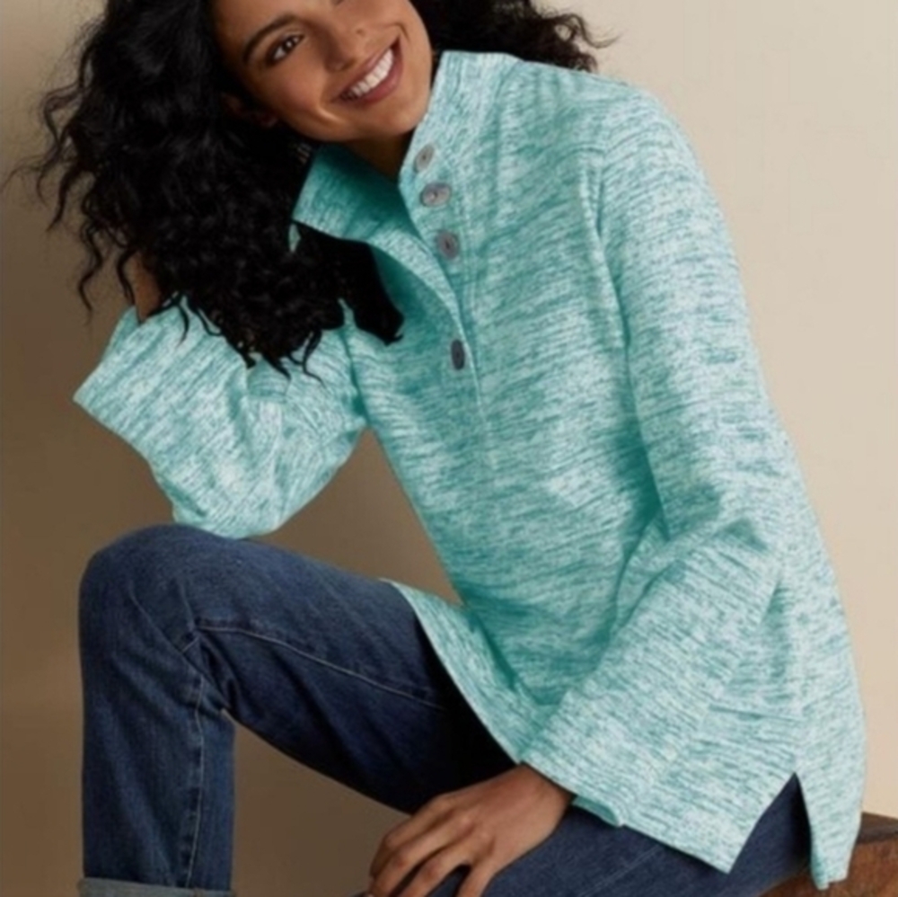 NWOT Soft Surroundings Touchable Long Sleeve Tunic Aqua Size L, Mother of Pearl - Picture 2 of 12